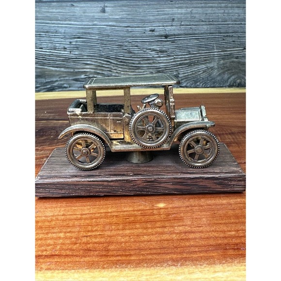 Vintage Made in Italy Die Cast Brass 1910-1920 Touring Car, Wooden Base, Rare! - Picture 1 of 8